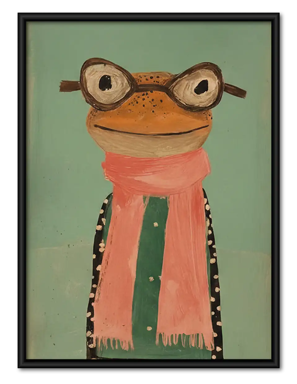 Frog with Glasses and Pink Scarf Wall Art 1