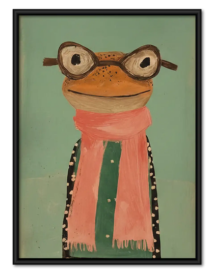 Frog with Glasses and Pink Scarf Wall Art