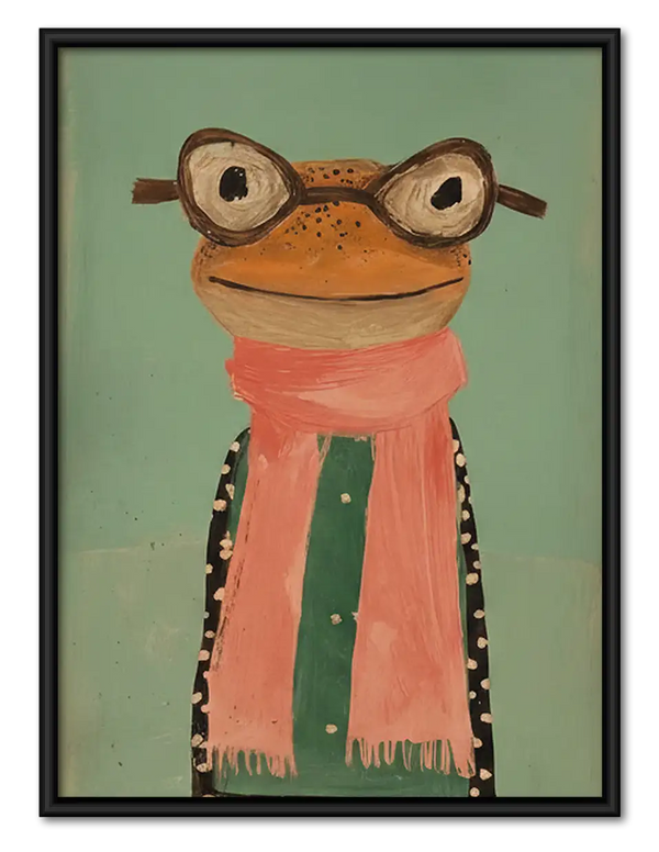 Frog with Glasses and Pink Scarf Wall Art