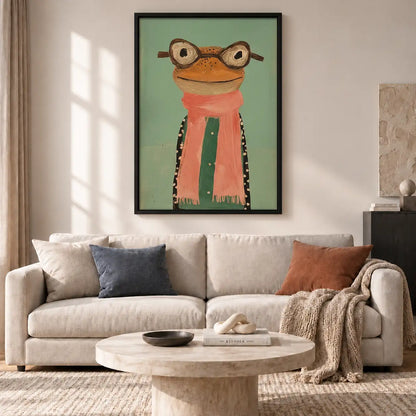 Frog with Glasses and Pink Scarf Wall Art 2