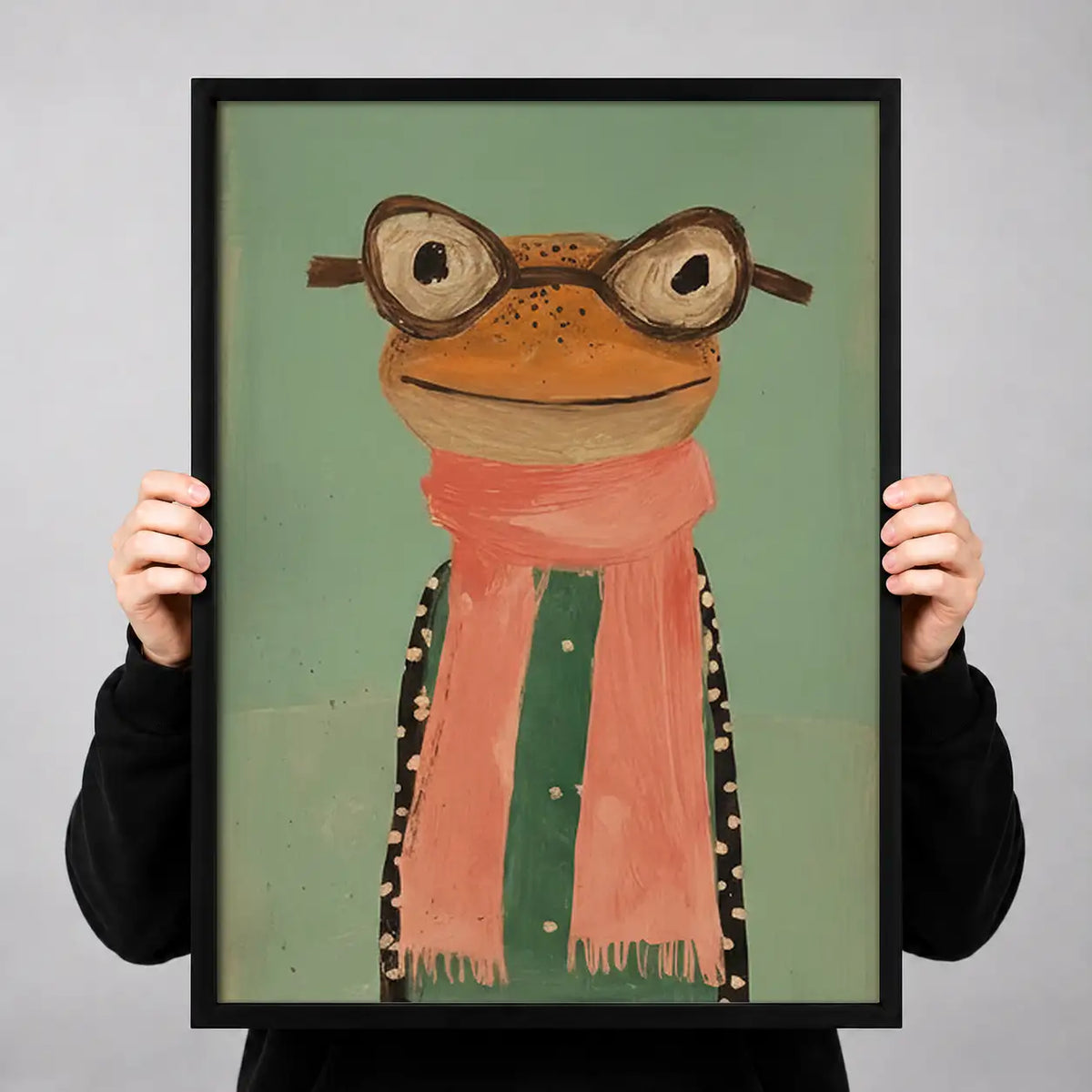 Frog with Glasses and Pink Scarf Wall Art 3