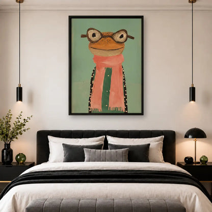 Frog with Glasses and Pink Scarf Wall Art 4