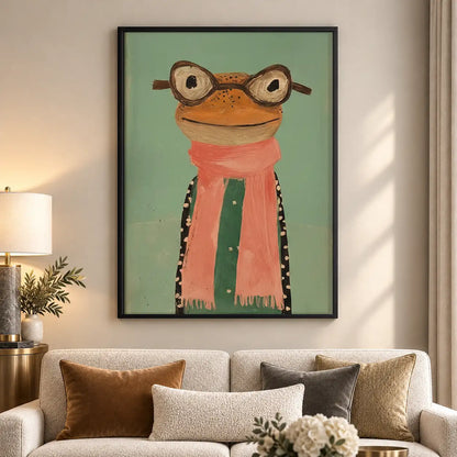 Frog with Glasses and Pink Scarf Wall Art 5