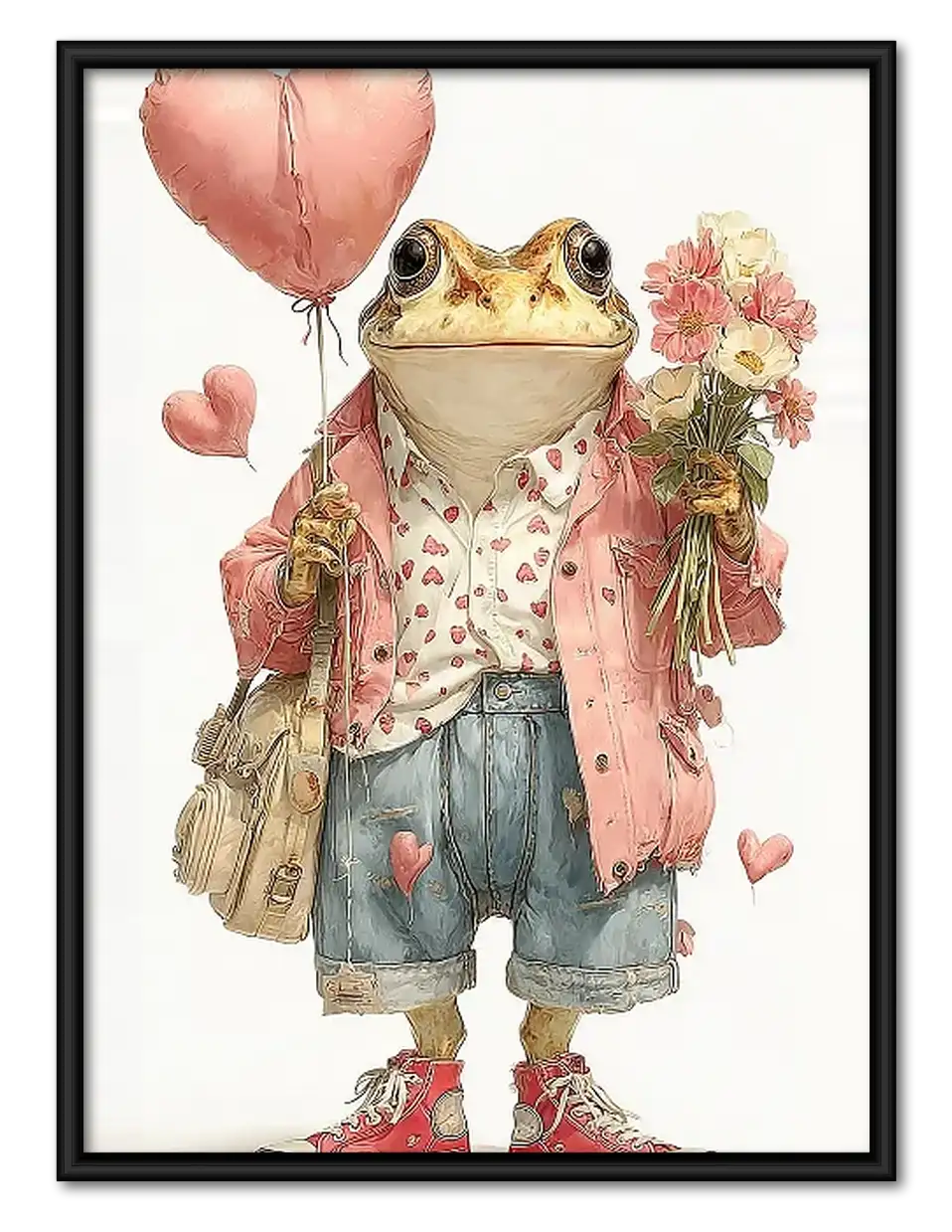 Frog with Pink Balloon and Flowers Wall Art 1