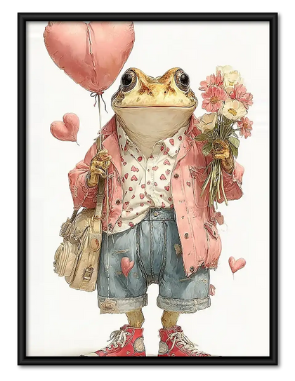 Frog with Pink Balloon and Flowers Wall Art