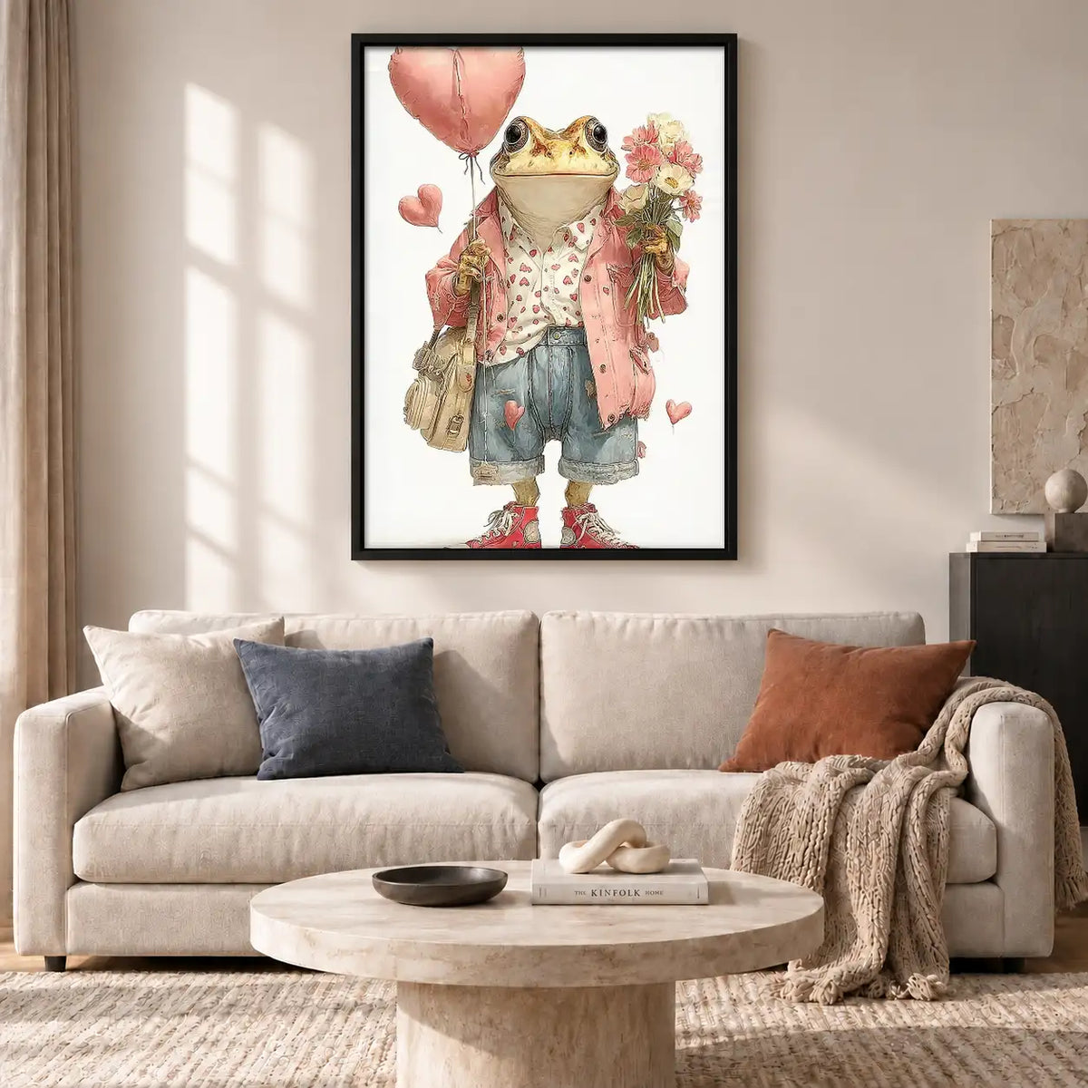 Frog with Pink Balloon and Flowers Wall Art 2