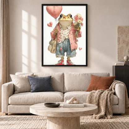 Frog with Pink Balloon and Flowers Wall Art 2