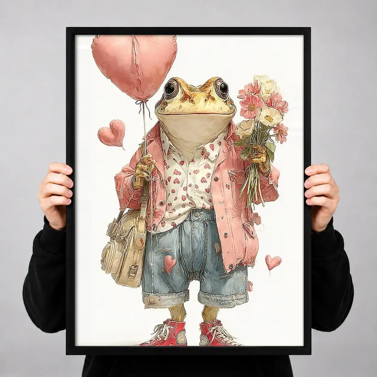 Frog with Pink Balloon and Flowers Wall Art 3