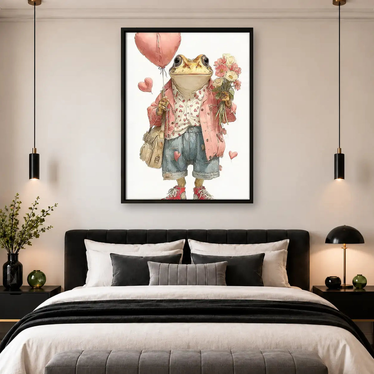 Frog with Pink Balloon and Flowers Wall Art 4