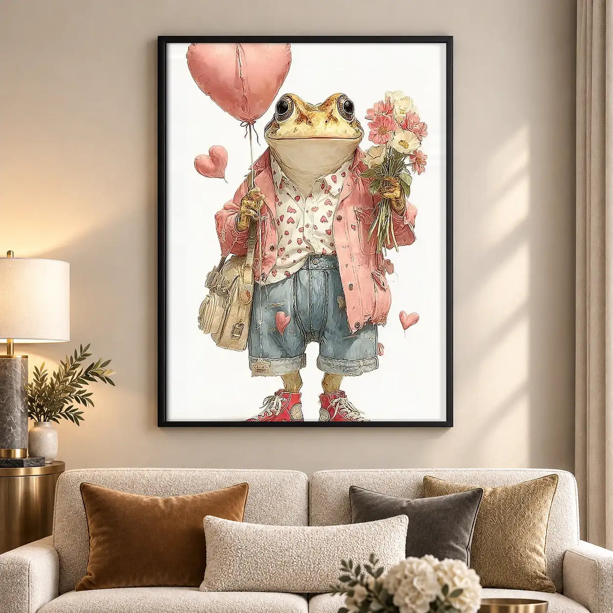 Frog with Pink Balloon and Flowers Wall Art 5
