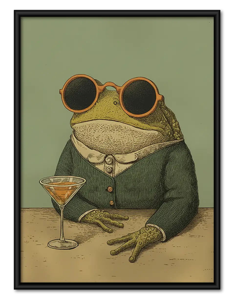 Frog with Sunglasses and Martini Wall Art 1