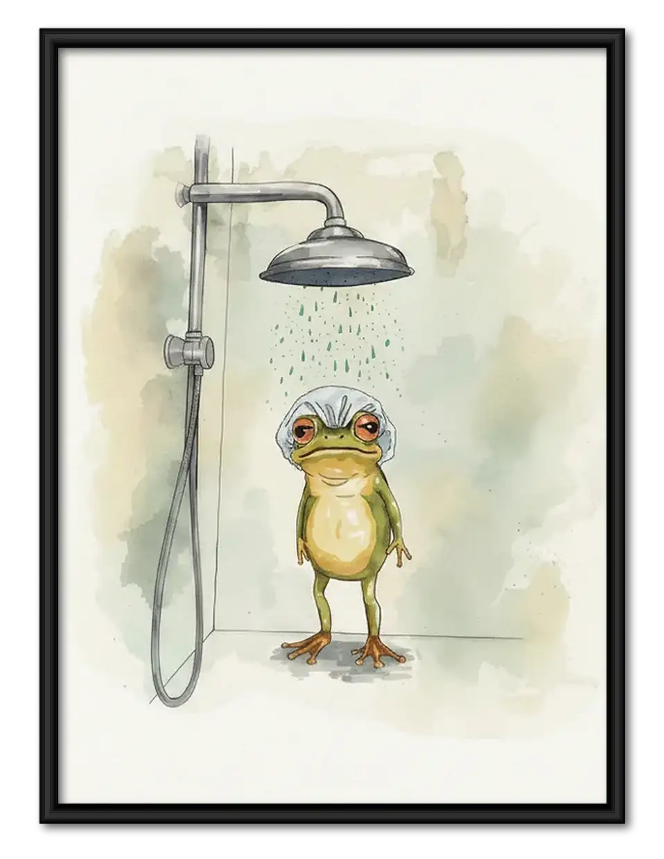 Funny Frog Taking a Shower Wall Art 1
