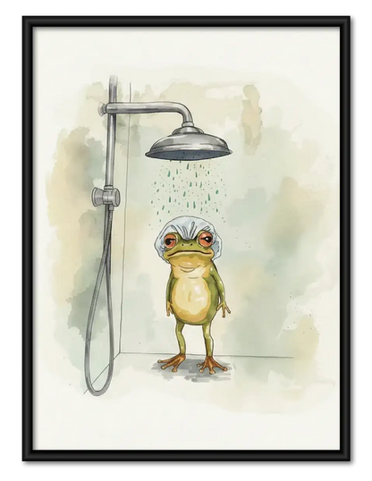Funny Frog Taking a Shower Wall Art 1