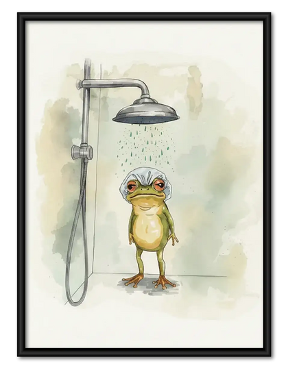 Funny Frog Taking a Shower Wall Art
