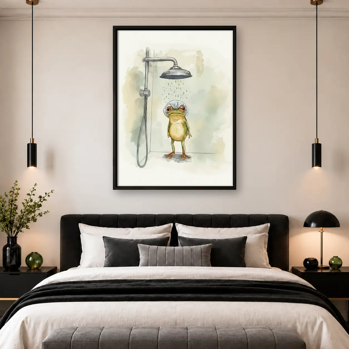 Funny Frog Taking a Shower Wall Art 4