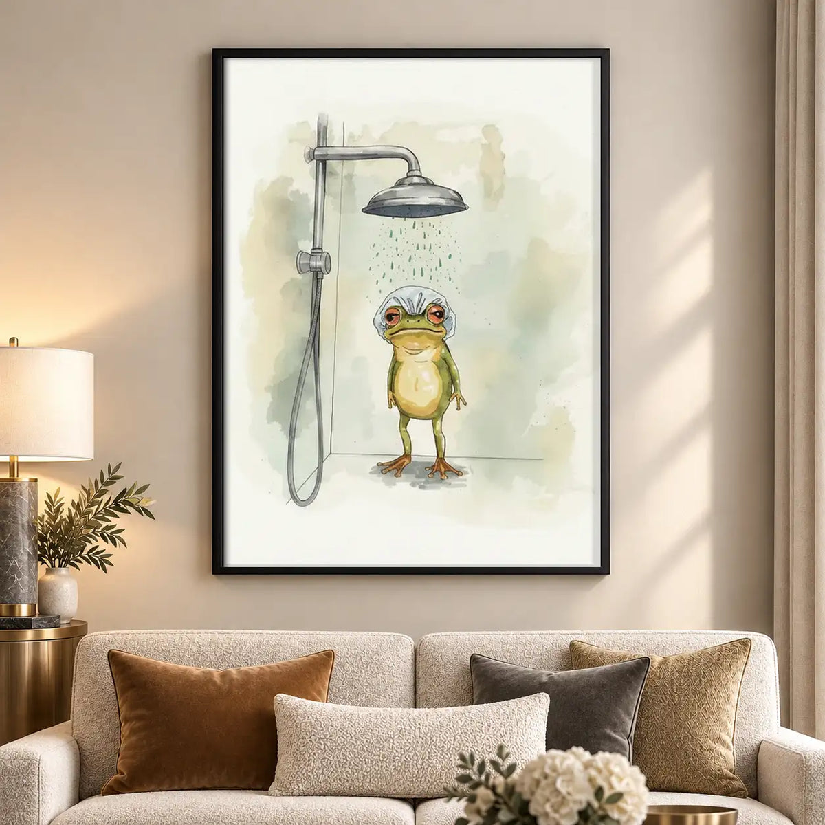 Funny Frog Taking a Shower Wall Art 5