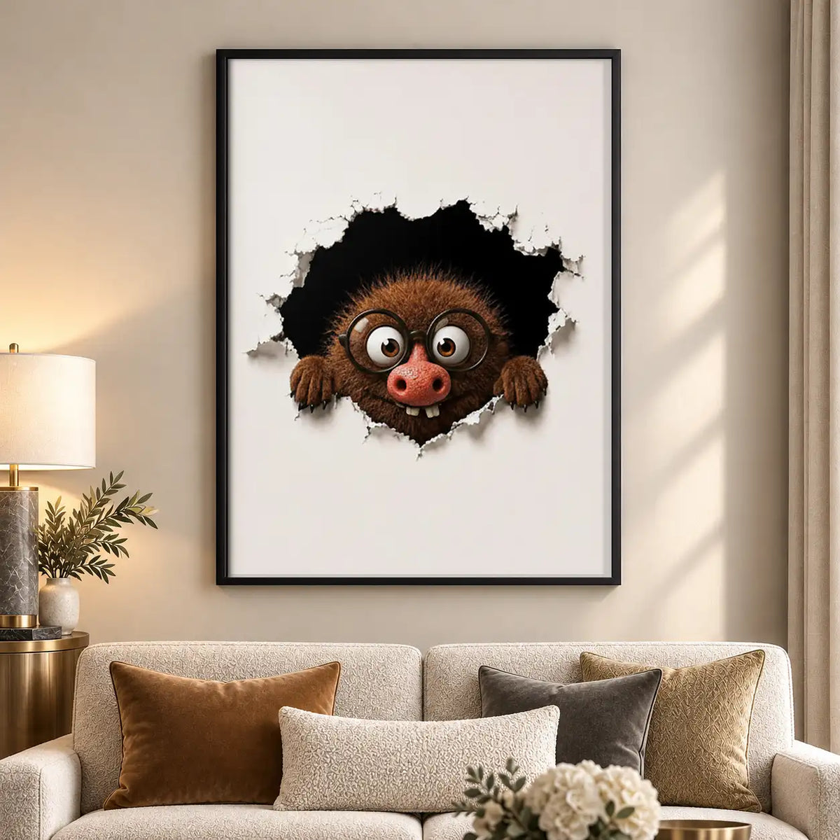 Funny Monkey Peeking through Wall Wall Art 5