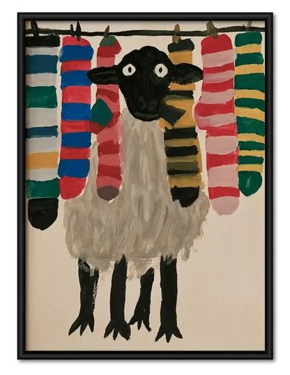 Funny Sheep with Colorful Scarves Wall Art 1