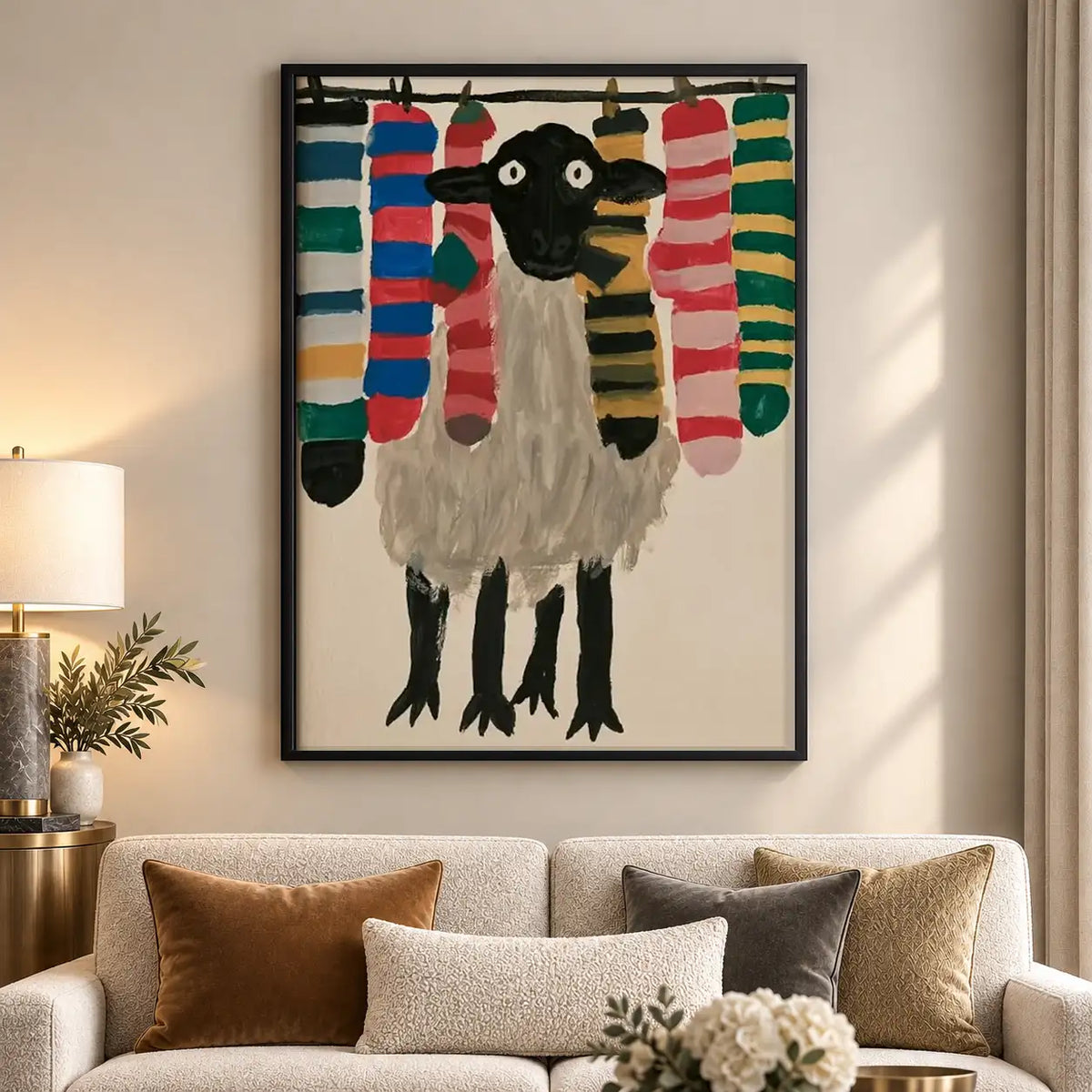 Funny Sheep with Colorful Scarves Wall Art 5