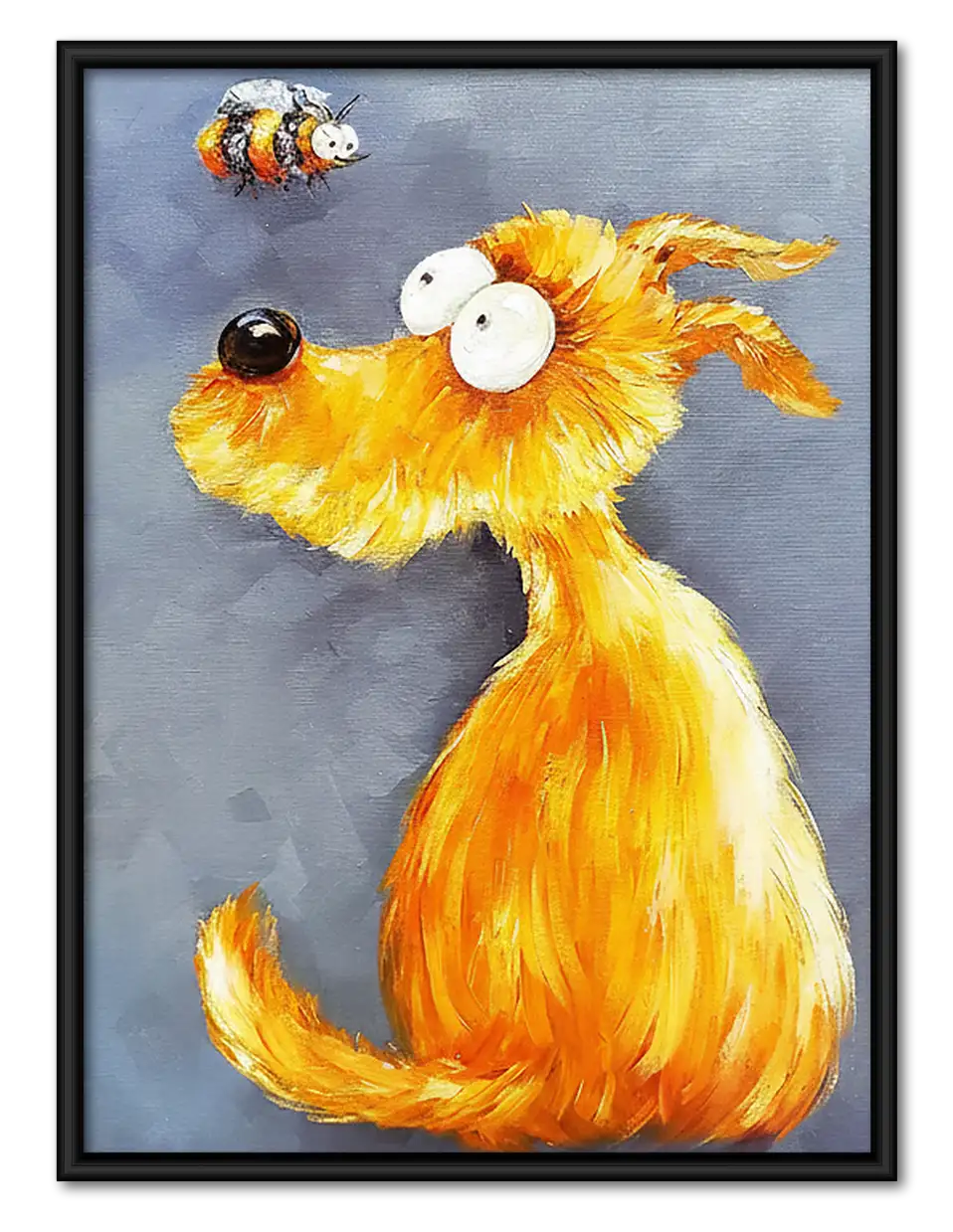 Funny Yellow Dog with Fish Wall Art 1