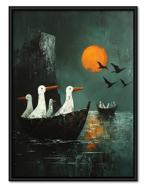 Geese Sailing beneath Orange Moon Wall Art