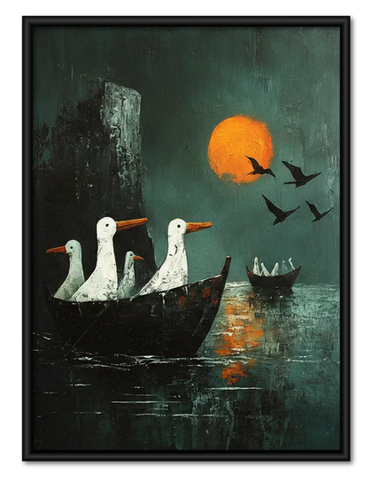 Geese Sailing beneath Orange Moon Wall Art