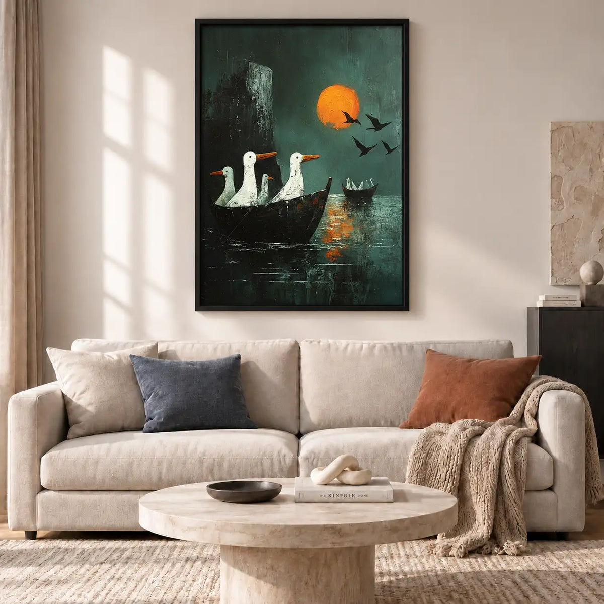 Geese Sailing beneath Orange Moon Wall Art 2