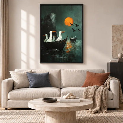 Geese Sailing beneath Orange Moon Wall Art 2
