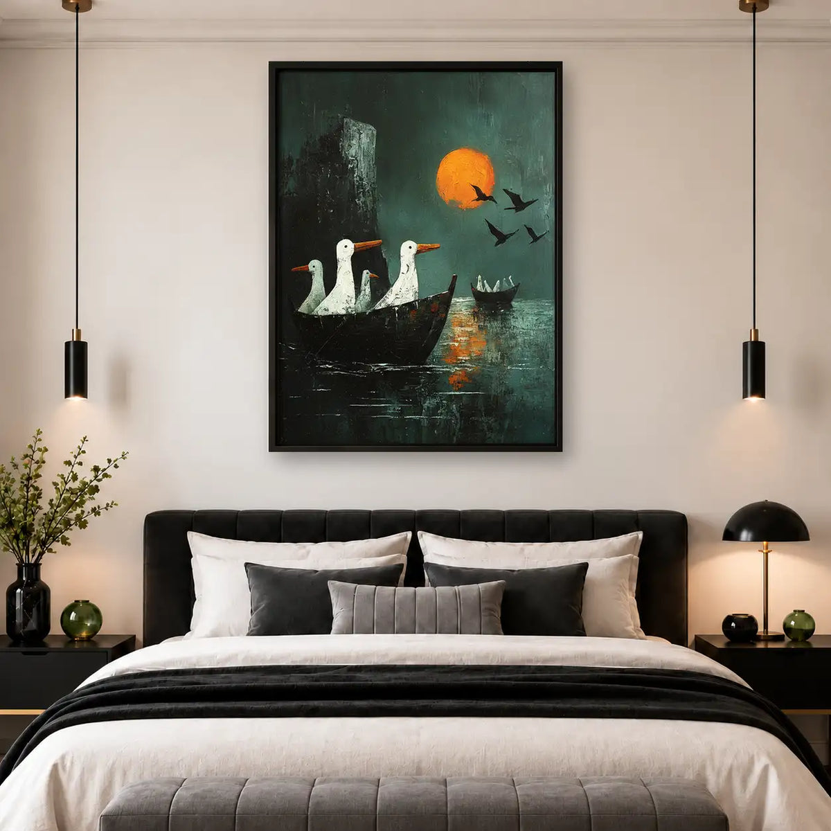 Geese Sailing beneath Orange Moon Wall Art 4