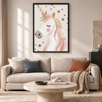 Gentle Pink Unicorn Portrait Wall Art 2