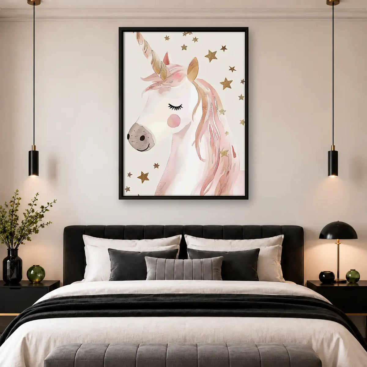 Gentle Pink Unicorn Portrait Wall Art 4