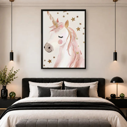 Gentle Pink Unicorn Portrait Wall Art 4