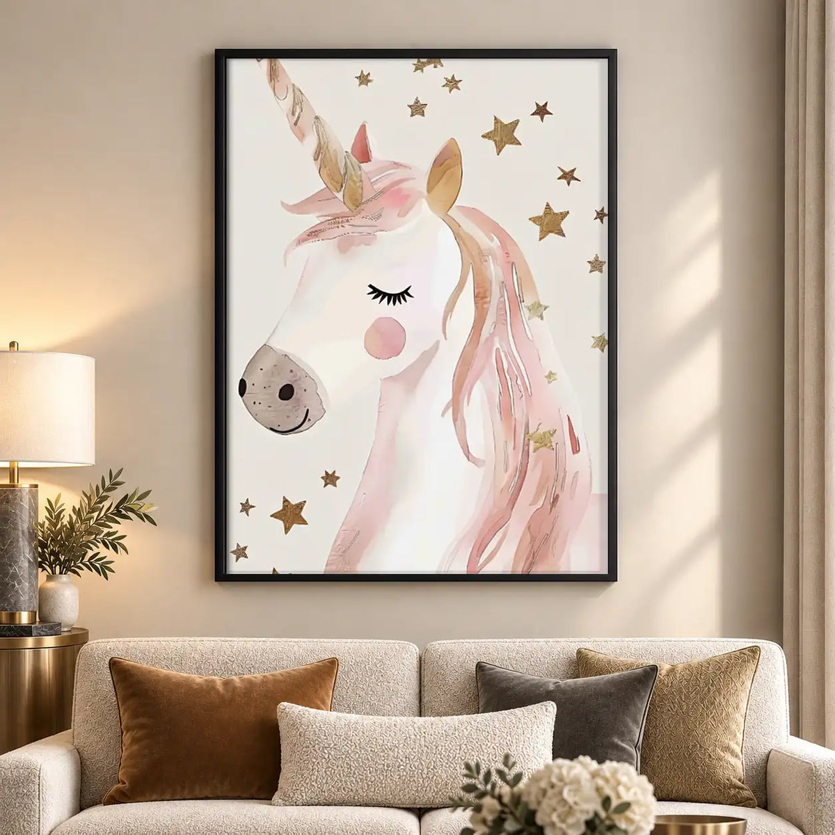 Gentle Pink Unicorn Portrait Wall Art 5