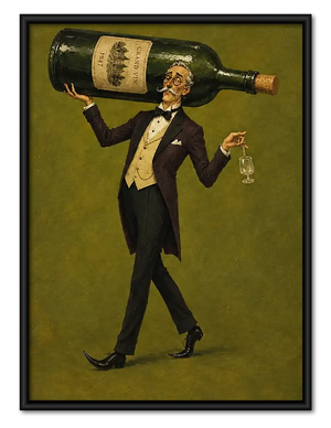 Gentleman Carrying Giant Wine Bottle Wall Art