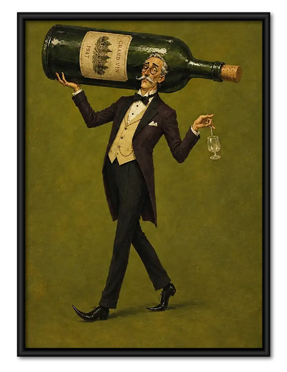Gentleman Carrying Giant Wine Bottle Wall Art