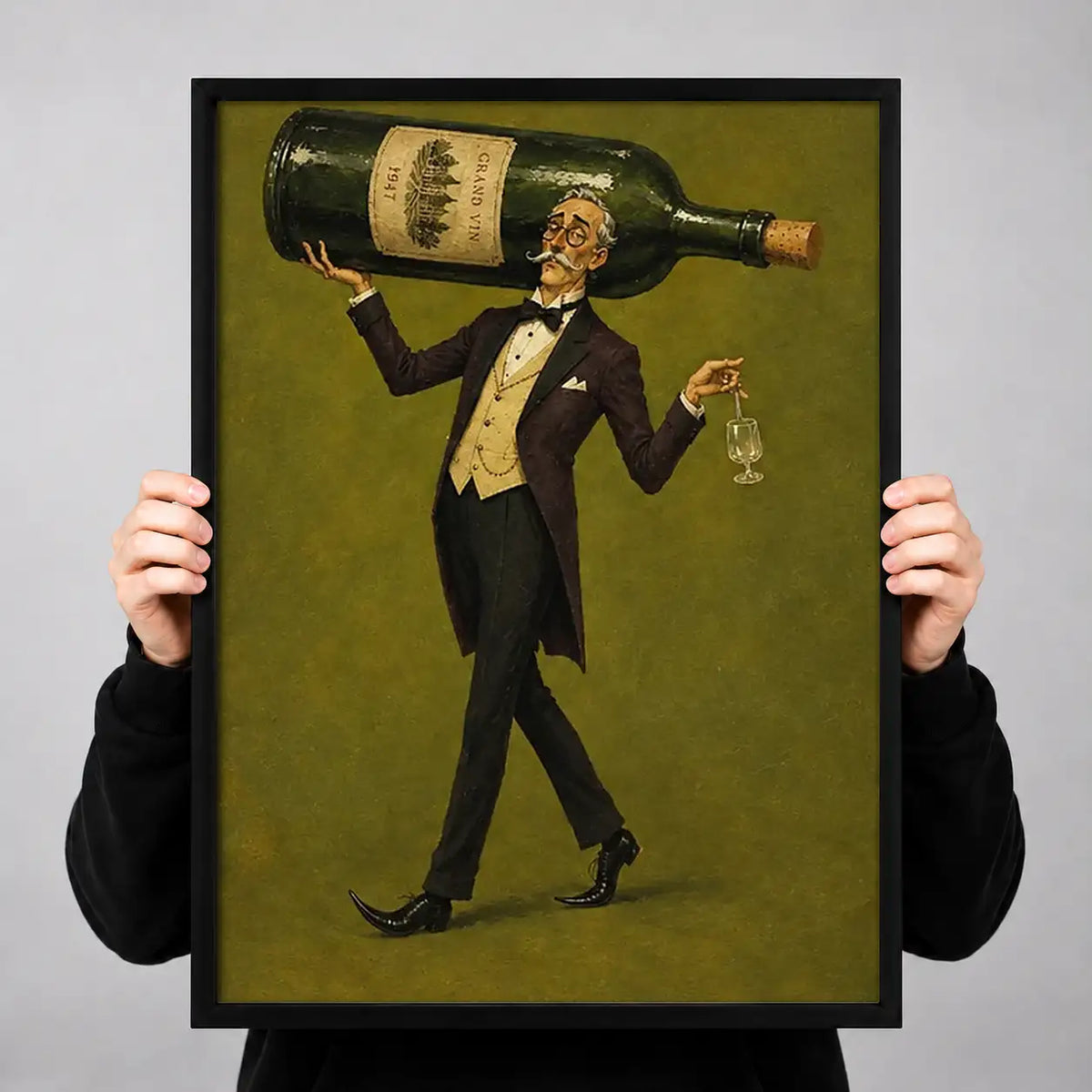 Gentleman Carrying Giant Wine Bottle Wall Art 3
