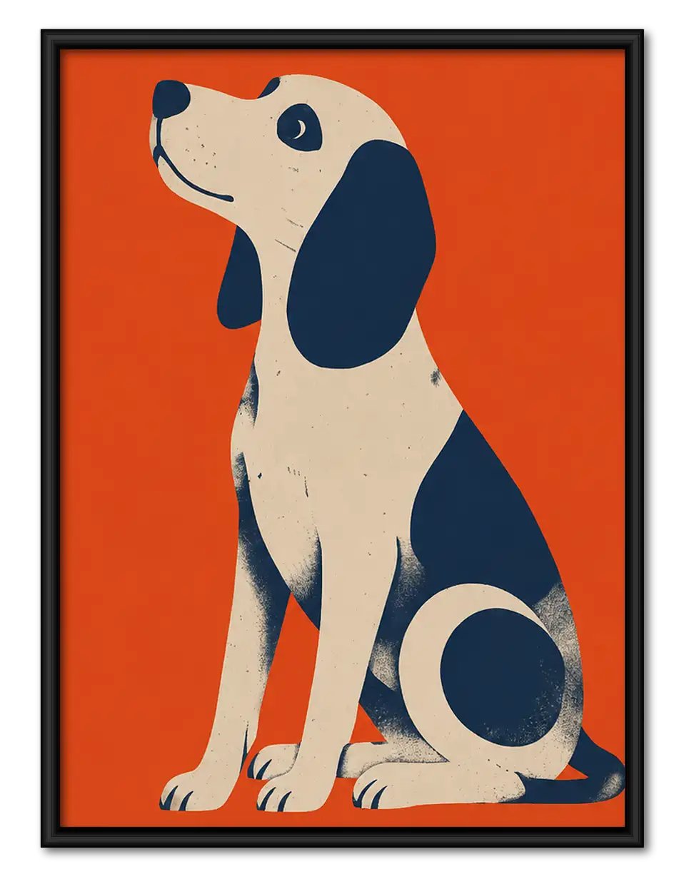 Geometric Blue Dog on Orange Wall Art 1