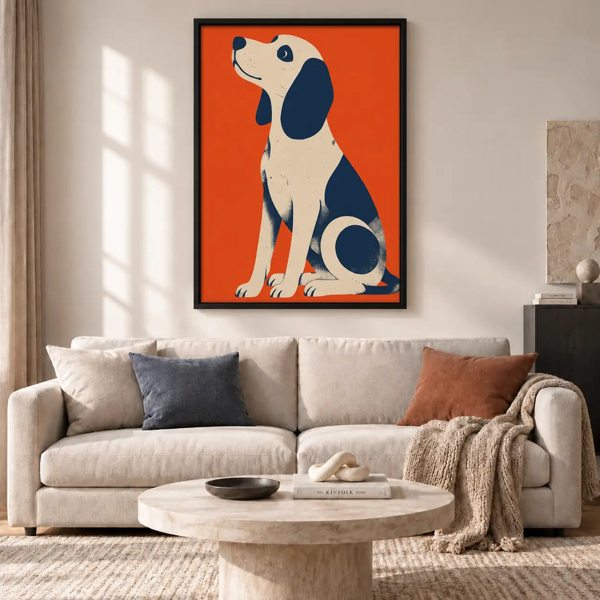 Geometric Blue Dog on Orange Wall Art 2