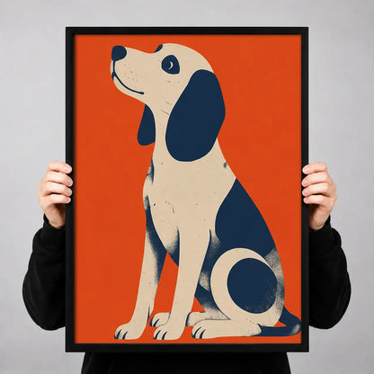 Geometric Blue Dog on Orange Wall Art 3