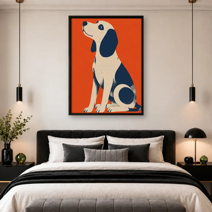 Geometric Blue Dog on Orange Wall Art 4