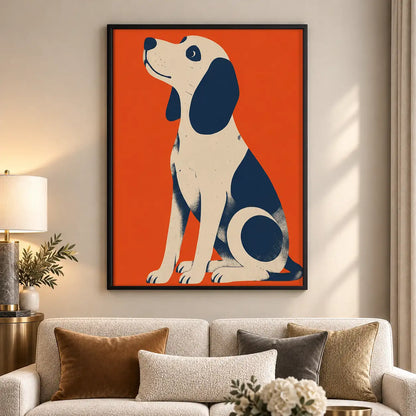 Geometric Blue Dog on Orange Wall Art 5