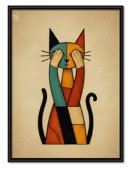 Geometric Orange Black Cat Wall Art