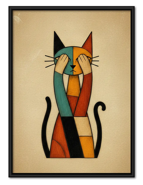 Geometric Orange Black Cat Wall Art