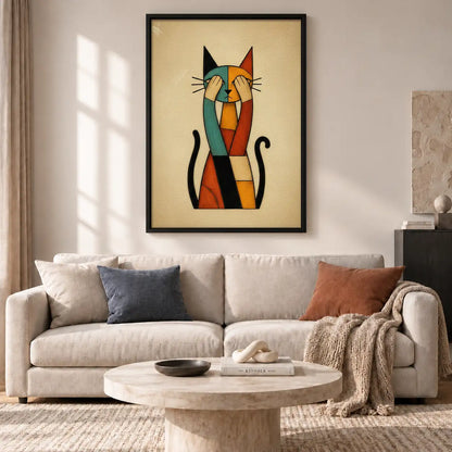 Geometric Orange Black Cat Wall Art 2