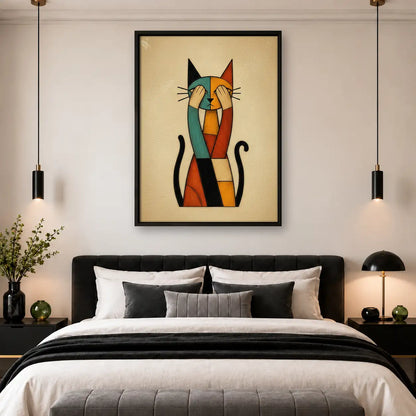 Geometric Orange Black Cat Wall Art 4