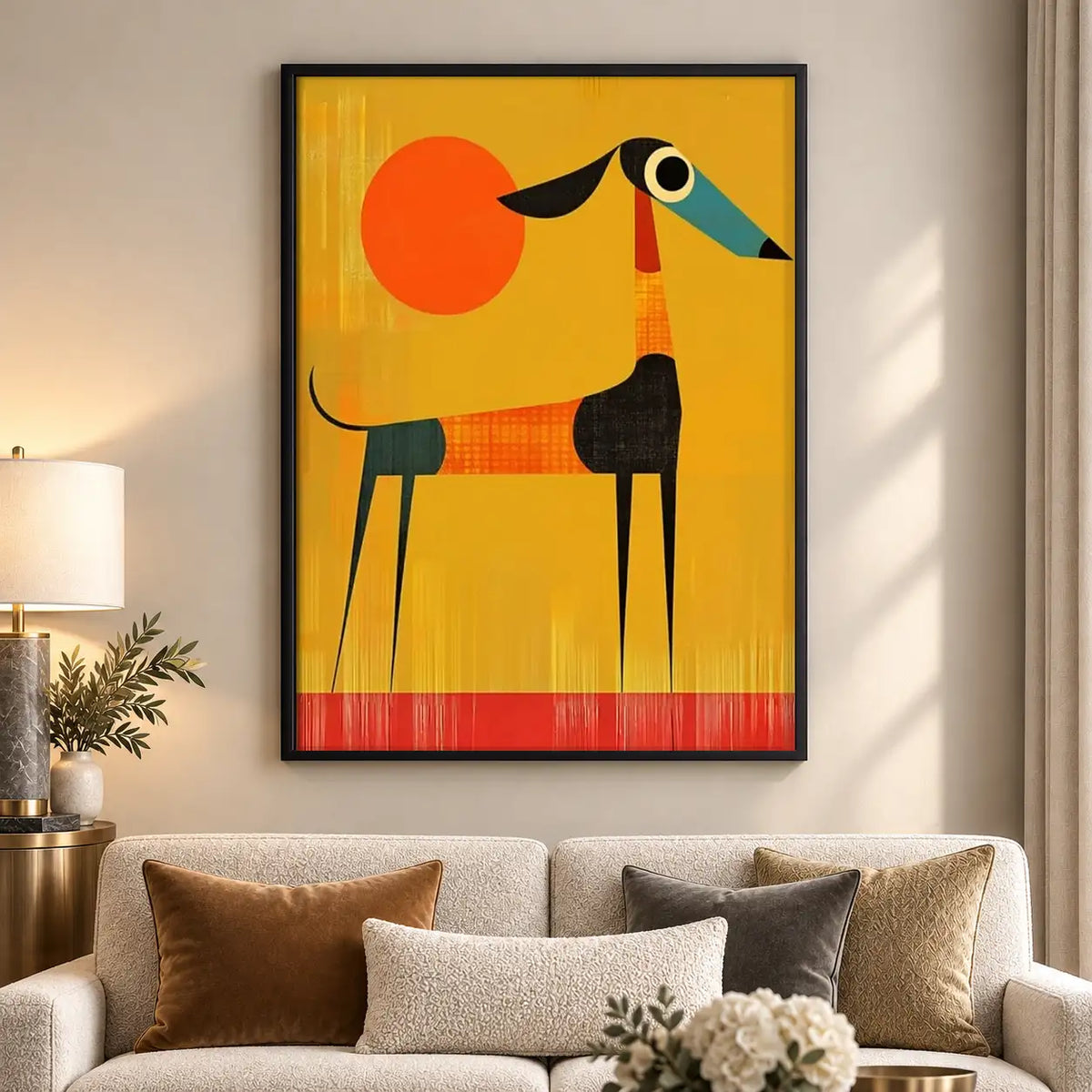 Geometric Orange Dog Wall Art 5