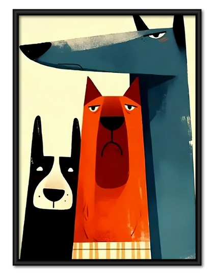 Geometric Red and White Dogs Wall Art