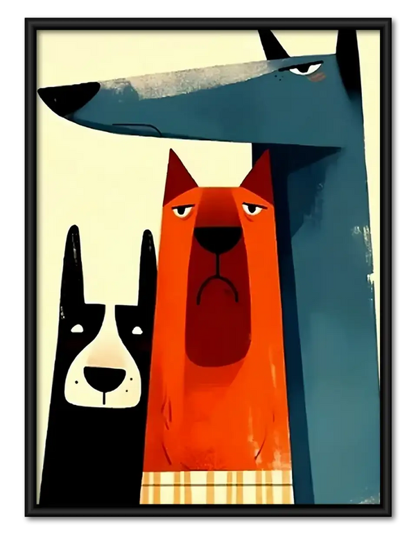 Geometric Red and White Dogs Wall Art