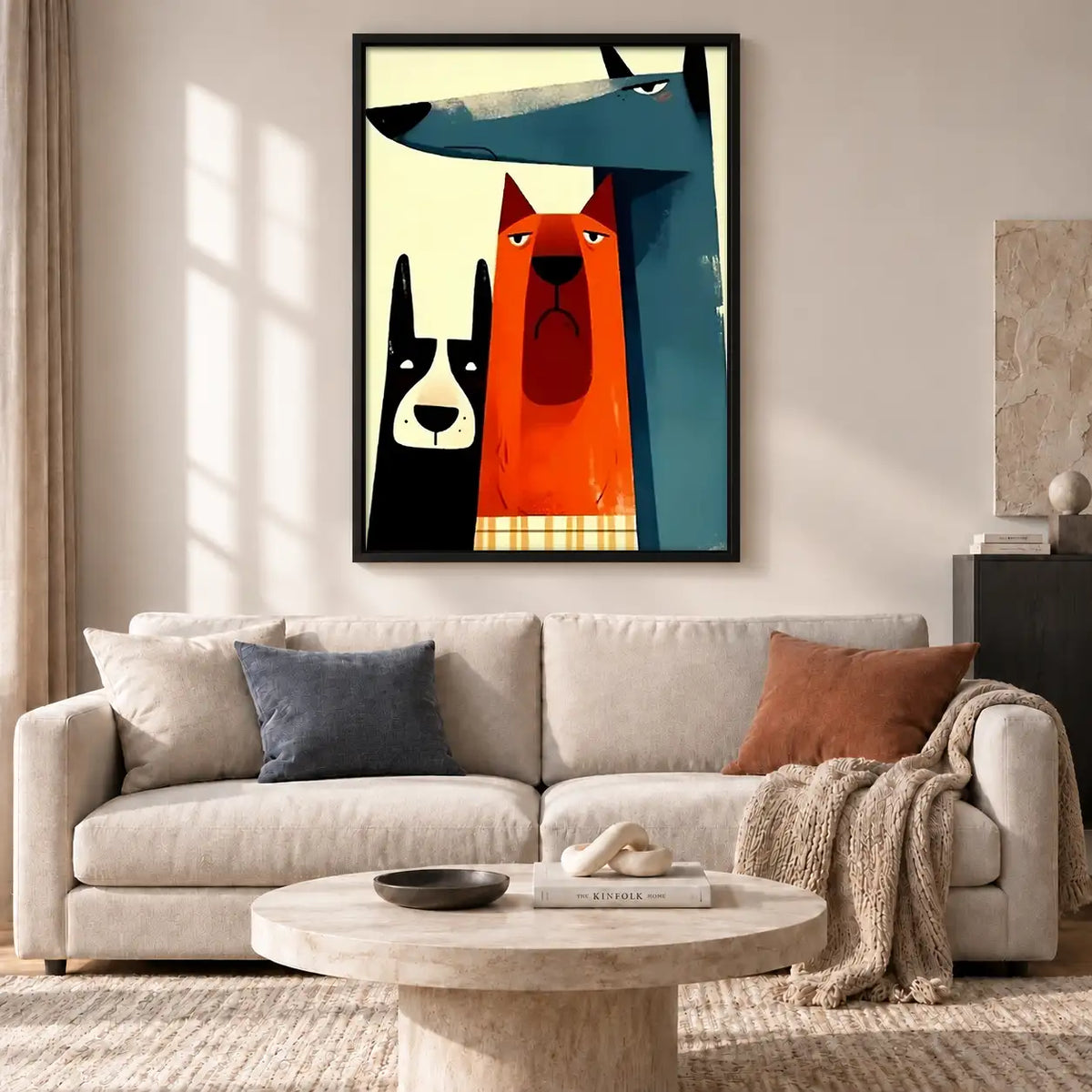 Geometric Red and White Dogs Wall Art 2