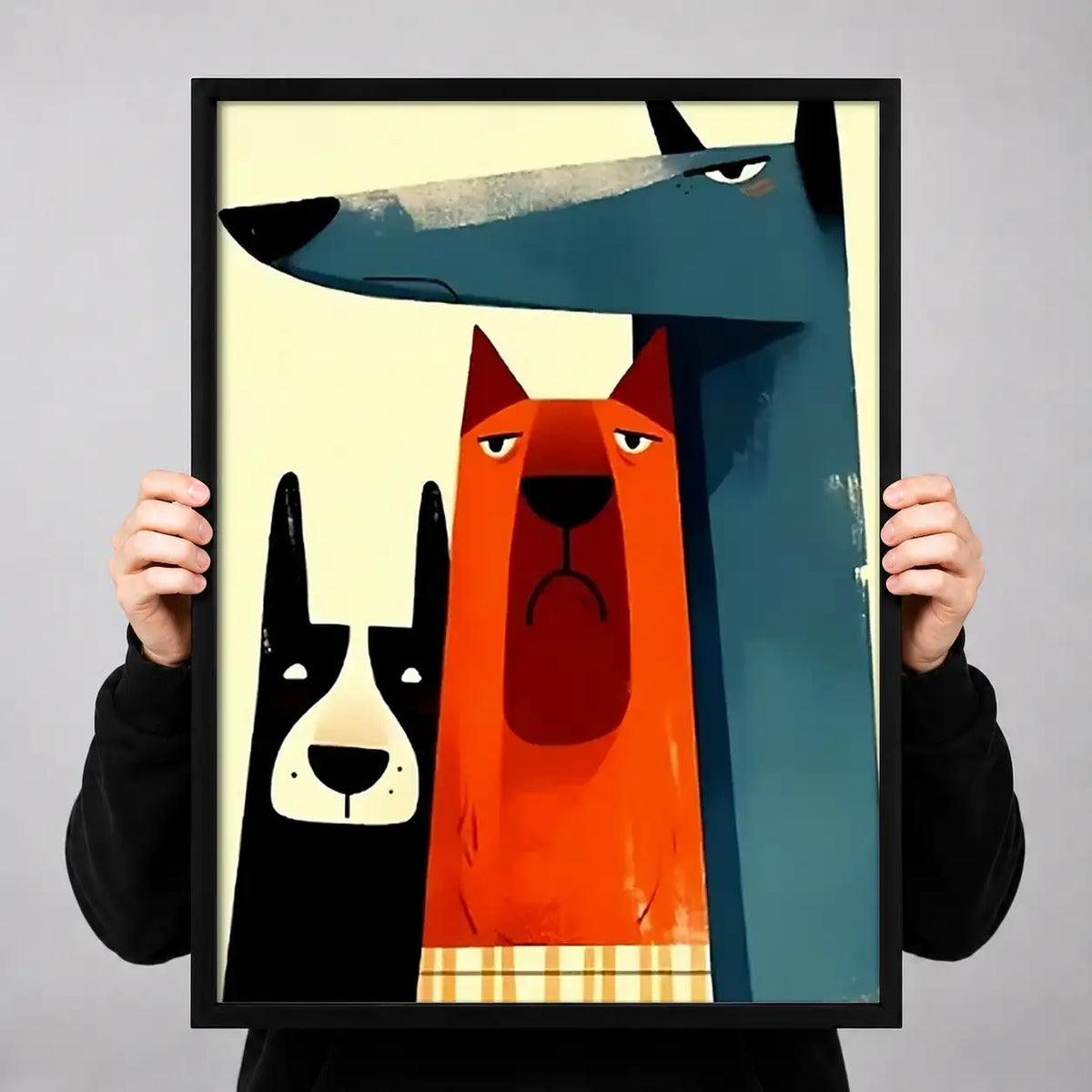 Geometric Red and White Dogs Wall Art 3